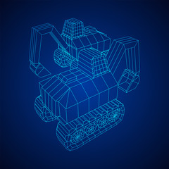 Excavator heavy equipment construction company. Wireframe low poly mesh vector illustration