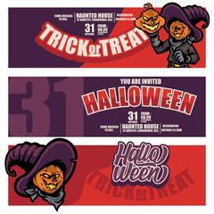 jack o lantern scared crow banner set vector illustration halloween invitation