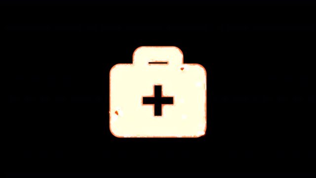 Symbol briefcase medical burns out of transparency, then burns again. Alpha channel Premultiplied - Matted with color black