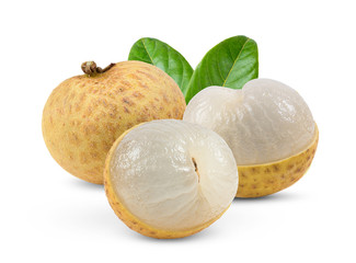 Longan  with leaf isolated on white background
