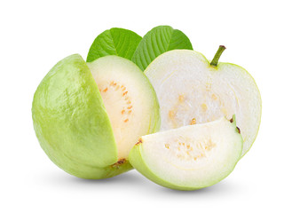 Guava fruit with leaf isolated on white background