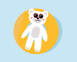 Fototapeta premium Hand drawing: Cute white bear with smile on float ring in the water, cartoon style.