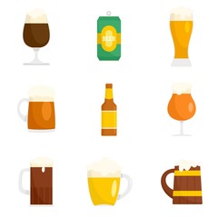 Beer bottles glass craft wine mug icons set. Flat illustration of 9 beer bottles glass craft wine mug vector icons for web