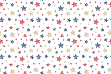 Drawn stars seamless pattern on isolated white background.