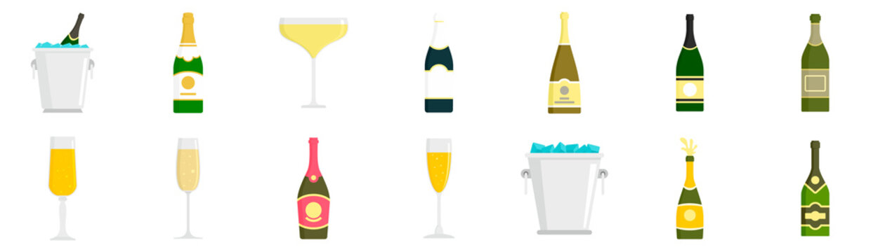 Champagne icon set. Flat set of champagne vector icons for web design