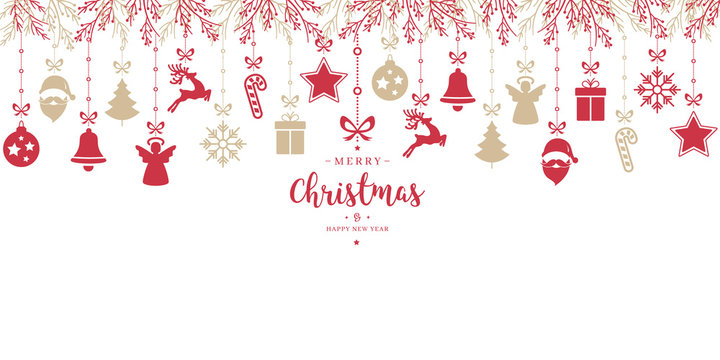 Christmas greeting ornaments elements hanging isolated white background card