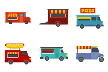 Food truck icon set. Flat set of food truck vector icons for web design