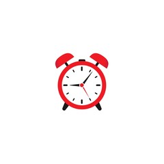 red and white alarm clock. Flat icon isolated on white background.