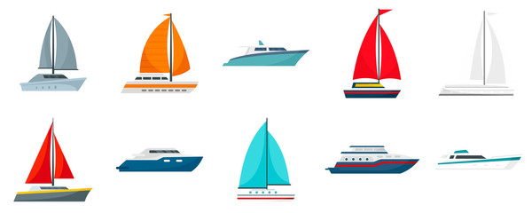 Yacht icon set. Flat set of yacht vector icons for web design
