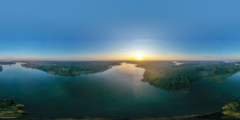 Beautiful Ukrainian aerial landscape. 360 degree panorama. Zhytomyr, Polissya region, Ukraine