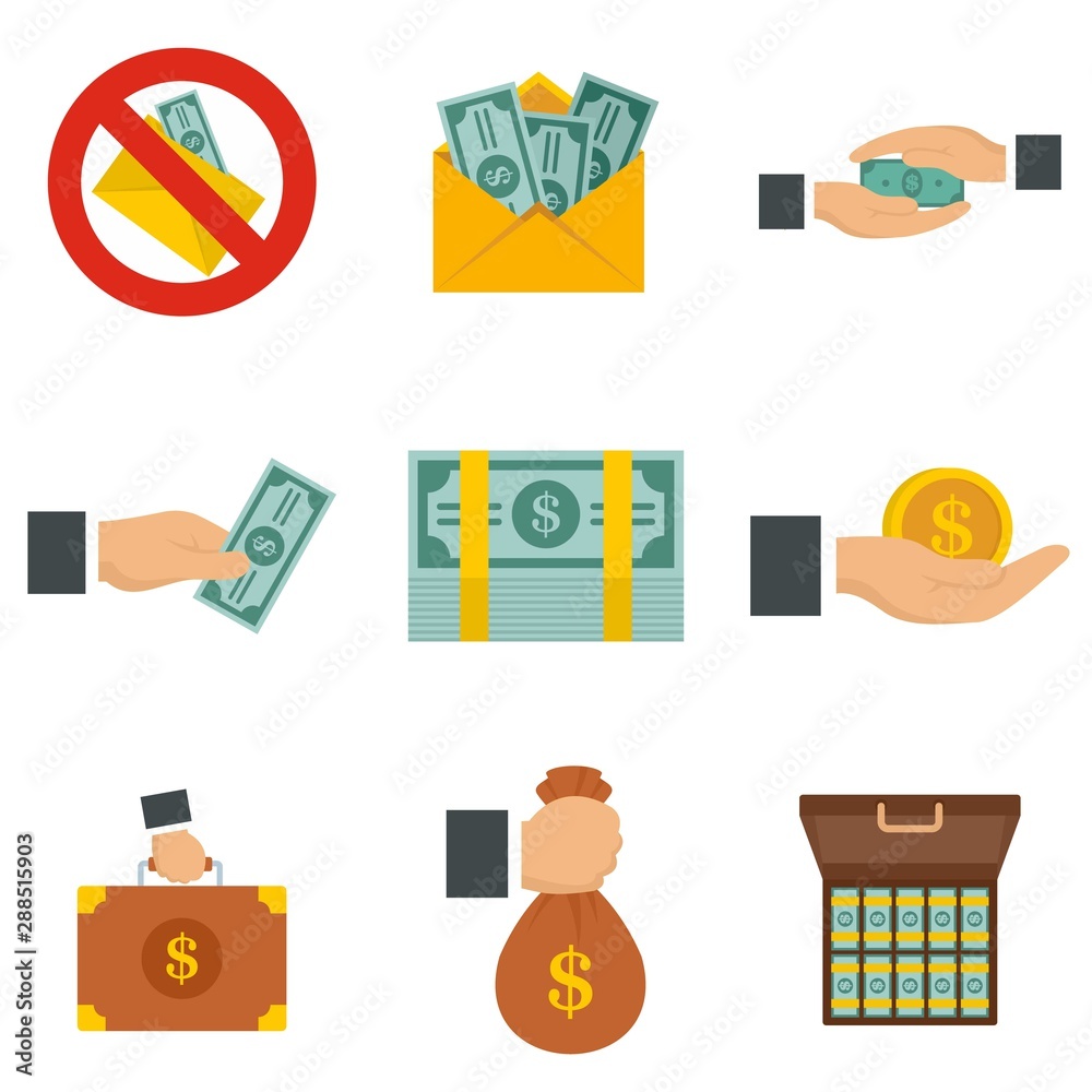 Poster bribery icon set. flat set of bribery vector icons for web design
