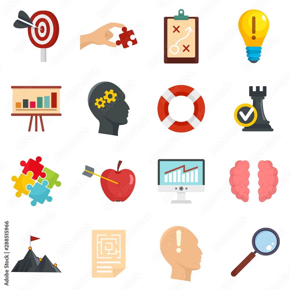 Poster solution icon set. flat set of solution vector icons for web design