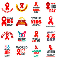 World AIDS day logo set. Flat set of world AIDS day vector logo for web design