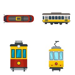 Tram icon set. Flat set of tram vector icons for web design