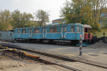 The territory of the Severnoe electric depot for the maintenance and repair of trains and cars of the city metro. Moscow, Russia