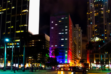 Fototapeta na wymiar Skyscrapers in downtwon Miami at night