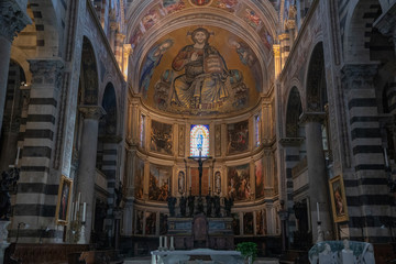Fototapeta na wymiar Panoramic view of interior of Pisa Cathedral