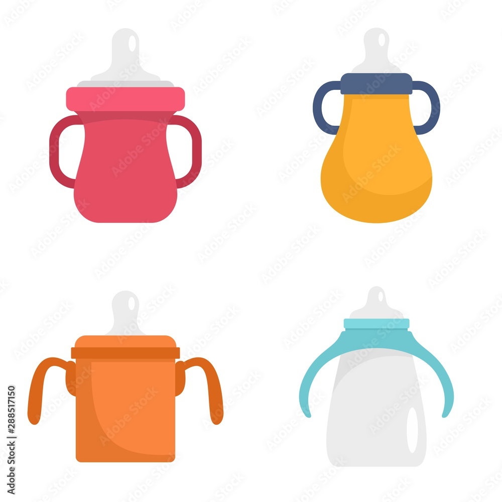 Poster sippy cup icon set. flat set of sippy cup vector icons for web design