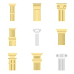 Pillar icon set. Flat set of pillar vector icons for web design
