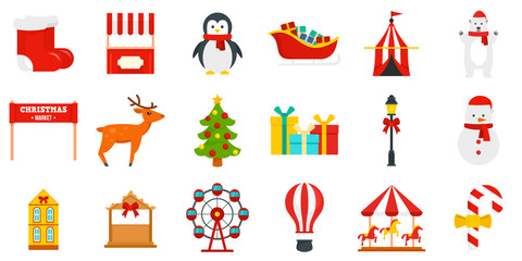 Christmas fair icon set. Flat set of Christmas fair vector icons for web design