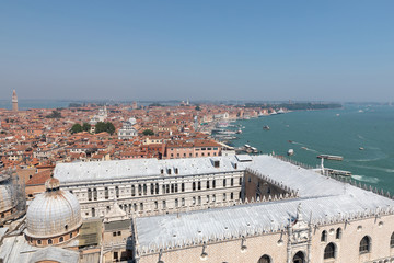 Fototapeta na wymiar Panoramic view of Venice city with historic buildings and coast