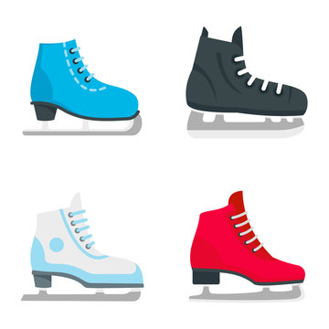 Ice skates icon set. Flat set of ice skates vector icons for web design