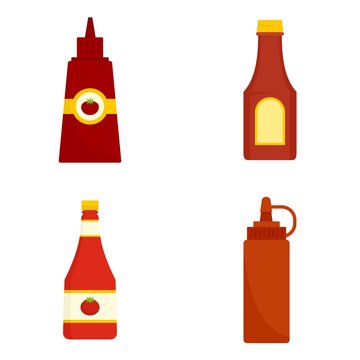 Ketchup icon set. Flat set of ketchup vector icons for web design