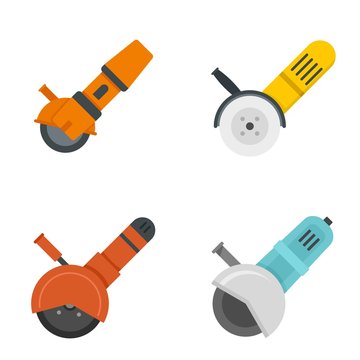 Angle grinder icon set. Flat set of angle grinder vector icons for web design