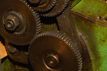 Gears of industrial machine. detail of mechanism. old cogwheels of machinery
