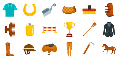 Horseback riding icon set. Flat set of horseback riding vector icons for web design