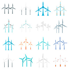 Wind turbine icons set. Flat set of wind turbine vector icons for web design © anatolir