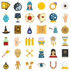 Magic fortune teller icons set. Flat set of magic fortune teller vector icons for web design