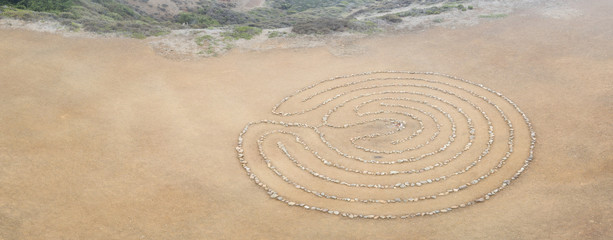 A circular rock labyrinth is found on the edge of the Pacific Ocean just north of San Francisco,...