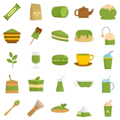 Matcha tea icons set. Flat set of matcha tea vector icons for web design