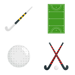 Field hockey icons set. Flat set of field hockey vector icons for web design