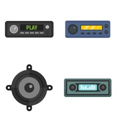 Car audio icons set. Flat set of car audio vector icons for web design