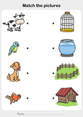 Naklejka premium Match animal with the cage - Worksheet for education