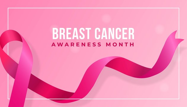 Realistic pink ribbon vector illustration for Breast Cancer Awareness Month poster background design concept.
