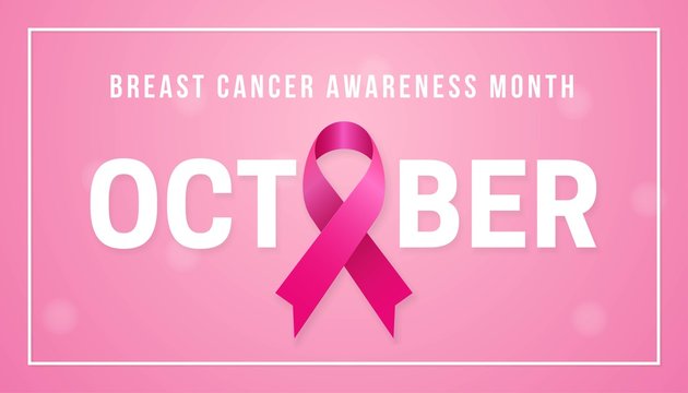 October breast cancer awareness month poster background concept design with pink bow ribbon vector illustration graphic template.