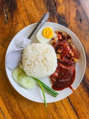 red pork and boil egg rice