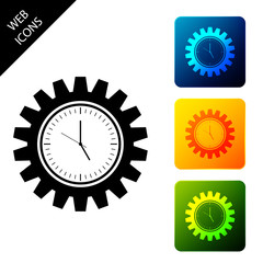 Time Management icon isolated. Clock and gear sign. Productivity symbol. Set icons colorful square buttons. Vector Illustration