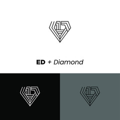 Letter ED and Diamond abstract vector logo monogram template