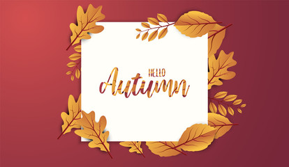 Abstract colorful leaves decorated  background for  Hello Autumn advertising header or banner design.  Vector Illustration.