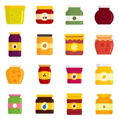 Foto op Plexiglas Jam jar icons set. Flat set of jam jar vector icons for web design © anatolir