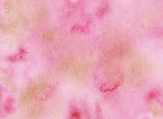 Fototapeta premium Hand drawn watercolor gold pink background. Watercolor wash.