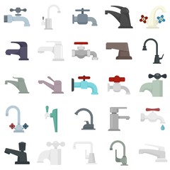 Faucet icons set. Flat set of faucet vector icons for web design