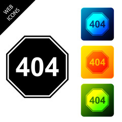 Page with a 404 error icon isolated. Template reports that the page is not found. Set icons colorful square buttons. Vector Illustration