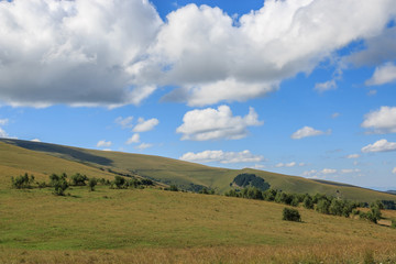 Fototapeta premium Closeup view mountains and valley scenes in national park Dombai, Caucasus