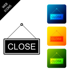 Hanging sign with text Close icon isolated. Business theme for cafe or restaurant. Set icons colorful square buttons. Vector Illustration