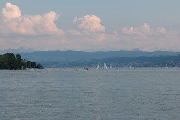 View on lake Zurich and mountains scenes, Zurich, Switzerland, Europe